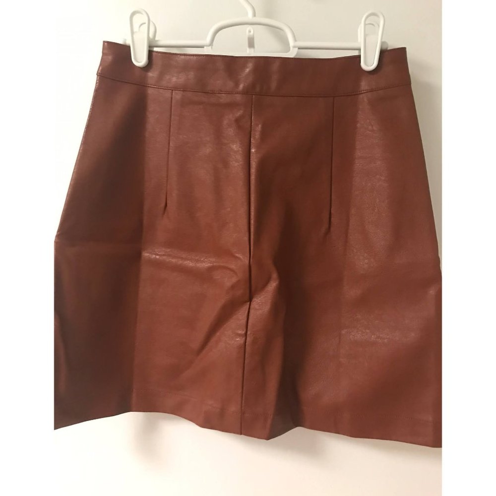 NWT Brown Leather Pocket Mini Skirt - Picture 6 of 7